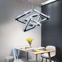 Modern Crystal Chandeliers LED Square Rings Chandelier Pendant Lights Height Shape Adjustable Ceiling Lamp (Cool White)