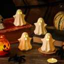 4PCS Ceramic Ghost Light Up Decor, Cute Ghost Halloween Decor, Small White Ghost Figurine Timer Led Ghost Figurines for Desk Tabletop CenterpiecesHalloween Decoration Indoor