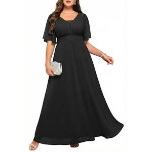 Talisea Black Formal Dress for Women Plus Size Long Wedding Guest Gowns Evening Prom Gala Flowy Aline Chiffon Maxi Dress 2025, Size 24W