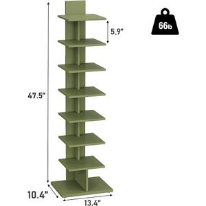 TUTOTAK Bookshelf, 8Tier Bookcase, Narrow Spine Book Shelf for Small Space, Corner Standing Shelf for Living Room, Office, Study, Entryway, Olive Green BS06BOG008