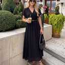 Bebonnie Womens Summer Wrap V Neck Short Sleeve Flowy Layers Chiffon Wedding Guest Maxi Dresses (XXL)