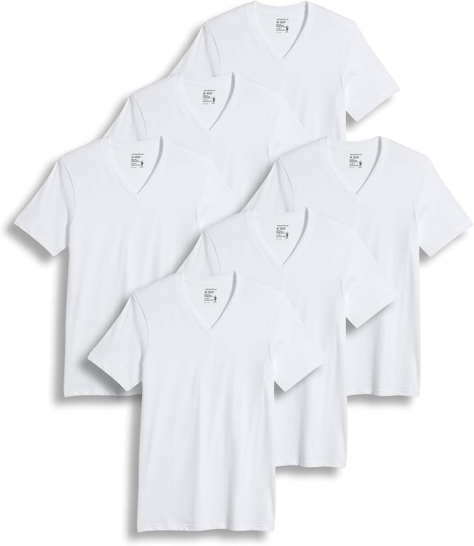 Jockey Classic V-Neck Undershirt- 6 Pack - 100% Cotton T-Shirts for Men (White, L)