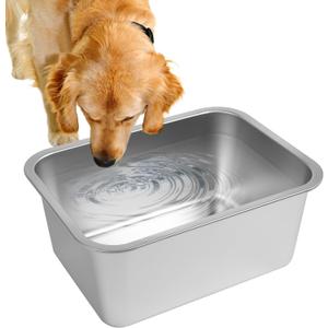2 Gallons Large Dog Water Bowl, Stainless Steel Metal Dog Bowls, Large Capacity Pet Food Bowl Water Dish for Indoor and Outdoor Universal for Medium Dogs, 12.6''×8.7''×5.9''