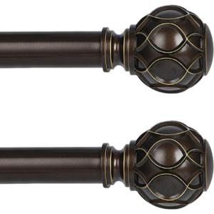 Bronze Curtain Rods for Windows 2 Pack:Farmhouse Boho Decorative Curtain Rod for Bedroom Living Room,Heavy Duty Adjustable Rustic Drapery Rods with Vintage Coastal Finials,Antique Bronze 36-88"