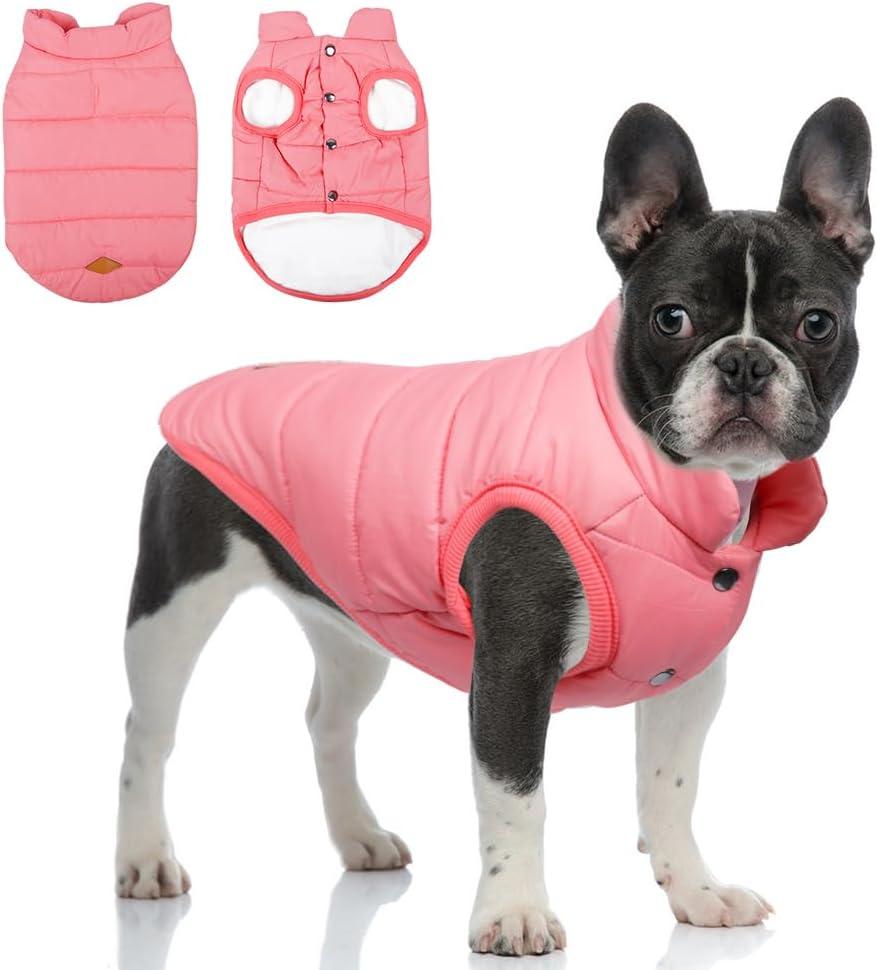 Warm Dog Coat, Windproof Dog Jacket Fleece Pet Winter Coats Solid Color Dogs Clothes Cold Weather Pet Jacket Vest Soft Puppy Apparel for Small Medium Dogs Cat (M, Pink) (Medium(Chest: 19.7'', Back: 12.2''))