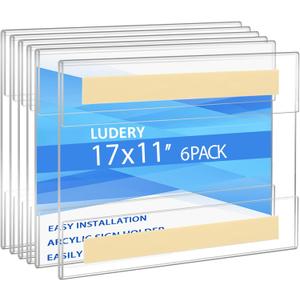 11x17 Acrylic Sign Holder Wall Mount, Clear Acrylic Frame with Adhesive Tape, Wall Sign Document Menu Holder for Office, Home, Store, Restaurant,No Drilling-Horizontal (6 Pack)
