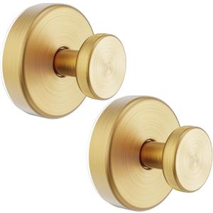 Shower Hooks for Inside Shower, Vacuum Suction Cup Hooks for Glass Window, Mirror, No Drill Towel Hooks for Bathrooms, Bath Robe Coat Looafh Wreath Hook for Hanging - 2 Pack, Gold