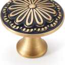Black and Brushed-Gold Cabinet-Knobs - 5 Pack Flower Brass Drawer Pulls for Dresser Cabinet Hardware