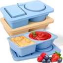 AIERSA Reusable Snack Containers with Lids, 3 Pack Silicone three/2 Compartment Snack Box Container, Divided Grab and Go Snack Container for Take-out Condiments, Sauce