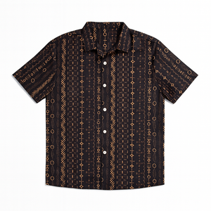 Men’s Short Sleeve Button-Up Shirt — Ethnic Stripe Print, Lightweight Breathable Casual Shirt, Regular Fit, Size Small