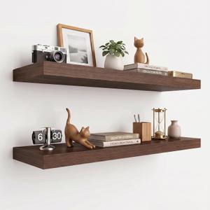 WOPITUES 36" W×8" D Long Floating Shelves for Wall (Set of 2, Dark Walnut), 36in