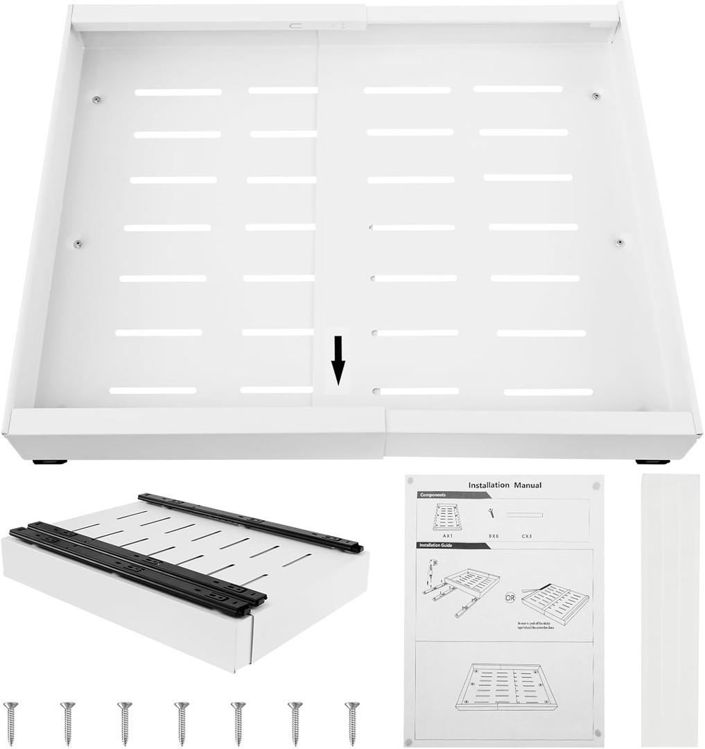 Expandable Cabinet Organizer - Quiet Sliding Pull Out Shelves 12.6"-20.5" for Kitchen (White)