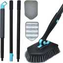 Long Handled Scrub Brush for Shower,3-in-1 Cleaning Brushes with 3 Different Function Cleaning Heads Brush for Shower Cleaning Bathroom Kitchen Walls Tub Tile (Black)