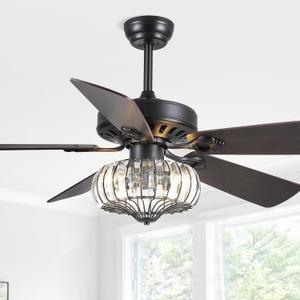 Surtime 52" Farmhouse Chandelier Ceiling Fans with Lights and Remote,K9 Crystal Fandelier Ceiling Fan for Outdoor/Indoor Dining Room,Living Room