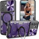 for Samsung Galaxy S26 Rugged Case with Slide Camera Lens Cover, Heavy Duty Shockproof Protective Case with Magnetic Ring Kickstand for Galaxy S26 - JS Purple