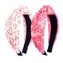 Huachi 2 Packs Valentine Headbands for Women Girls Cute Sweet Heart Top Knot Head Bands for Womens Hair Fashion Knotted Hair Accessories (Girly Pink)
