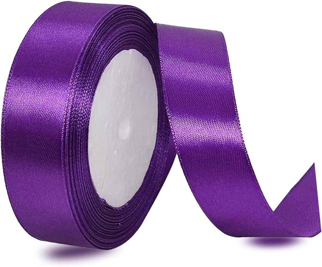 Purple Satin Ribbon 3/4 Inch x 25 Yards, Solid Color Fabric Ribbon for Gift Wrapping, DIY Crafts, Hair Bows Making, Wreath, Wedding Party Decoration and Sewing Projects