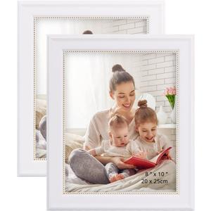 GraduationMall 8x10 Picture Frames, Real Glass, Display Photos for Wall or Tabletop, White with Gold Beads, 2-Pack
