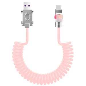 chubbycable Neon Chubby Neon Glow Coiled USB C Cable for Car 100W Fast Charging Spring Cable with Gradient Illumination Compatible with iPhone 17-15 Series, Pink, USB-A to Type-C, 1.64FT-4.43FT