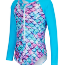 Uideazone 2-9 Years Girls Long Sleeve Swimsuit One Piece Bathing Suit Zipper UPF 50+ Rashguard Swimwear, Size 4-5T