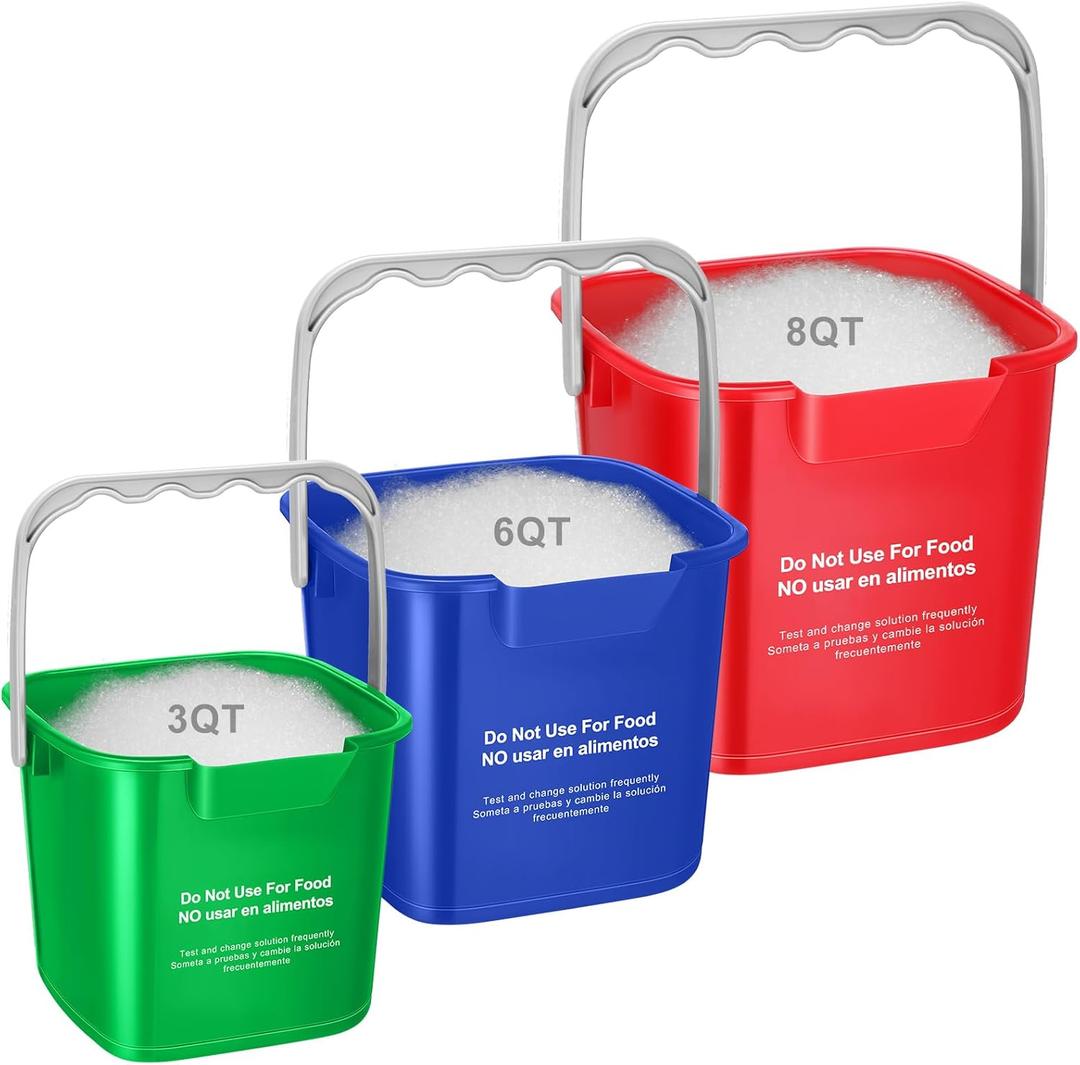 LemonRoad 3 Pcs Cleaning Bucket Small Sanitizing Square Bucket Multi-Size 3+6+8 Quart Detergent Pail for Home Commercial Restaurant Kitchen Office School Wash Rinse Sanitize Handwash(Red,Green,Blue)