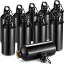 CHENGU 10 Pcs Aluminum Water Bottle 20 oz Reusable Bottles Lightweight Leak Proof Aluminum Sports Travel Bottles with Twist Cap Buckle for Gym, Hiking, Cycling, Camping, Fishing (Black)