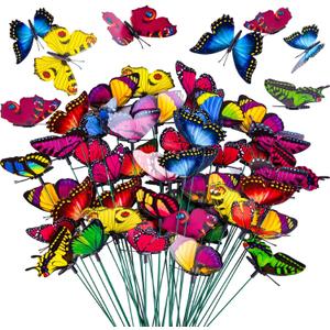 VGOODALL 50PCS Butterfly Garden Decorations, 11.8 inch Butterfly Stakes Ornaments Artificial Waterproof Butterflies for Flower Bouquet Outdoor Indoor Yard Art Patio Plant Pot Flower Bed Home Décor
