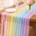 4 Pcs Rainbow Tulle Table Runners, 29x72 in Pastel Party Table Decor | Sheer pastel mesh table runners, lightweight netting texture, soft rainbow layers for birthday, baby shower, wedding tables