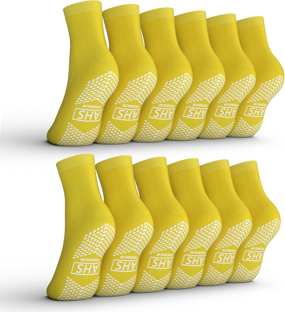 AMERICAN HOSPITAL SUPPLY Non-Slip Hospital Socks, Anti-Skid, Anti-Slip Gripper Socks for Medical or Home Use, 6 Pairs (Yellow, X-Large, Yellow)