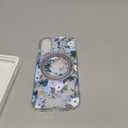 For iPhone 16 Case with MagSafe Stand Ring for Women, Cute Clear Floral Design with 360 Kickstand Holder Magnetic Shock Proof Heavy-Duty Protection Blue Flower