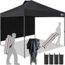 Eurmax USA NOMATTER ONE-Person Open&Close 10x10ft Pop Up Canopy Tent,Portable Shelter Canopy for Outdoor Events with 1 Removable Sidewall,Instant Canopies,Bonus 4 Sand Bags(Black)