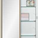 IDYLLOR White Medicine Cabinet with 16x36 Inch Gold Frame Mirrored Door, Wall Mounted Storage, Recessed or Surface Mount, 4 Adjustable Glass Shelves, Vanity Organizer for Bathroom, Bedroom, Hallway, 16x36 inch Framed Mirrored Door