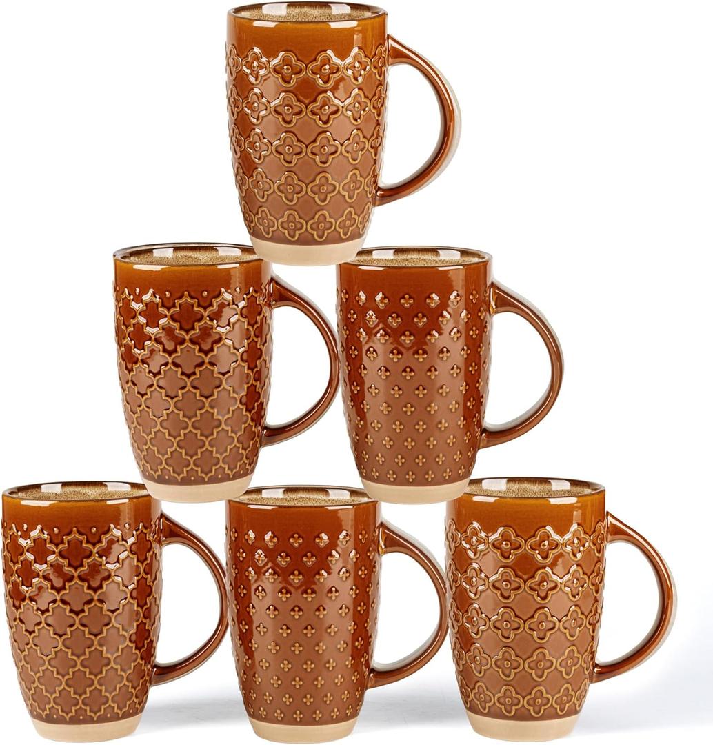 GBhome 20oz Large Coffee Mugs Set of 6, Handmade Tall Ceramic Coffee Mugs with Texture Patterns for Cappuccino, Latte,Hot Cocoa, Dishwasher & Microwave Safe