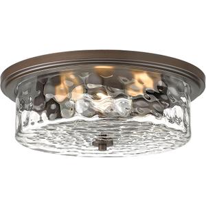 Large Industrial Flush Mount Ceiling Light, 16" 3-Light Modern Ceiling Light Fixture, Farmhouse Close to Ceiling Lighting,Hammered Glass Ceiling Light for Bedroom, Living Room, Kitchen Island (Oil-Rubbed Bronze)