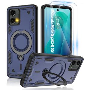 Gritup for Moto G 5G 2024 & Moto G Play 5G 2024 Magnetic Case,Compatible with MagSafe & [HD Screen Protector2],Metal Rotated Kickstand,Military Grade Drop Proof Anti-Fingerprint Protective,Blue