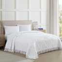Beatrice Home Fashions King, White, Lotus Medallion 100% Cotton Chenille Bedspread, Soft, Cozy, Lightweight, Fringe