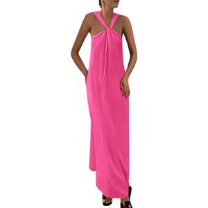 PRETTYGARDEN Womens 2026 Casual Long Summer Dresses Sleeveless Strappy Loose Flowy Beach Vacation Maxi Dress with Pockets (Pink, S)