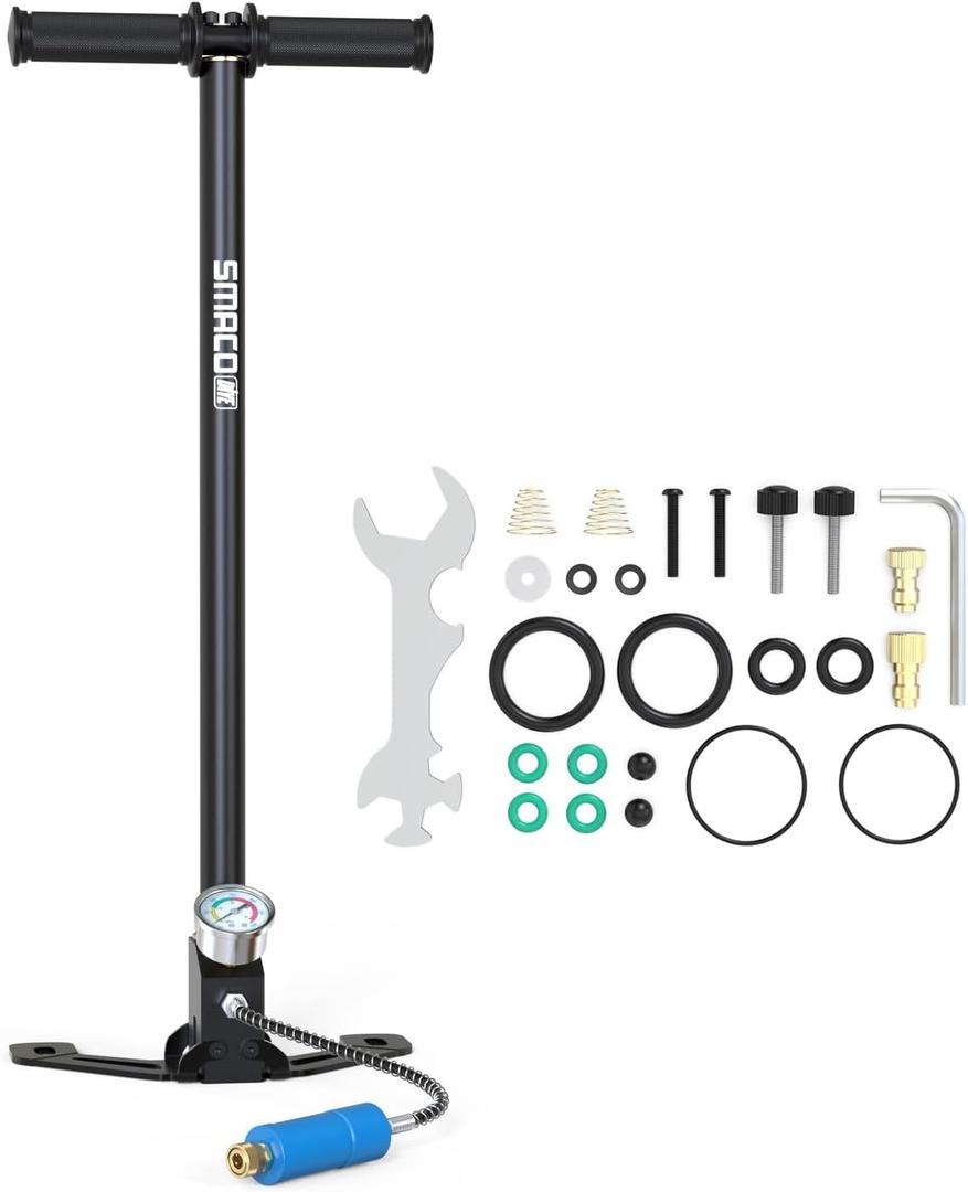 High Pressure Hand Pump 4500Psi/30MPa Air Gun Rifle Filling Stirrup Pump 3/4 Stage High Pressure Air Pump with Pressure Gauge Oil and Water Separator for Paintball, PCP, Scuba Diving