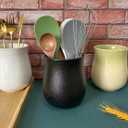 Short Kitchen Utensil Holder for Kitchen Counter, Ceramic Small Utensil Crock & Vase & Holder for Cutlery Spatula Brush Silverware Cooking Utensil Holder (Matte Black)