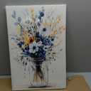 Framed Navy Blue Prints Vintage Daisy Floral Picture Wall Decor Gift Modern Poster Retro Simple Rustic Flower Canvas Wall Art Wildflower Painting for Living Room Bathroom Artwork (16"x24")