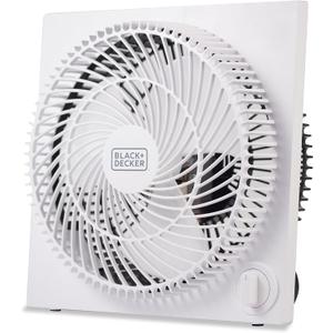 BLACK+DECKER 9-Inch Frameless Box Fan, Freestanding Desk Fan with 3-Speed Settings, Portable Fan for Home Office or Garage, BFB09W, White
