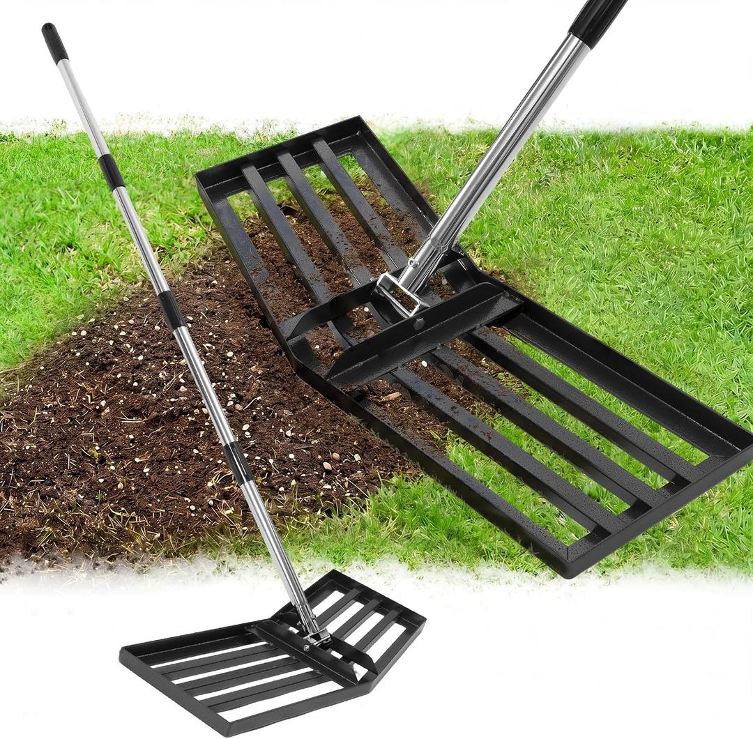 36" x 10" Lawn Leveling Rake, Angled Design Yard Leveler Rake