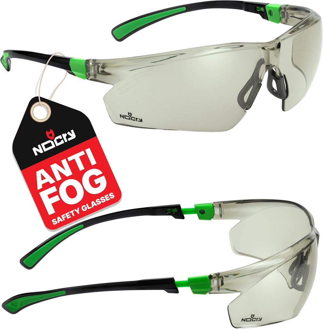 NoCry Tinted Safety Glasses for Men and Women with Anti-Fog and Scratch Resistant Wrap-Around Lenses  Adjustable Temples and Nose Pads  100% UV Resistant, ANSI Z87.1 Certified Protective Eyewear (Black & Green Tinted)