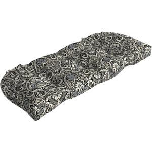 Arden Outdoor Wicker Settee Cushion, 41.5 x 18, Rain-Proof, Fade Resistant Black Aurora Damask
