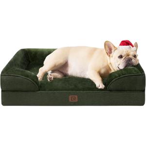 EHEYCIGA Orthopedic Dog Bed for Small Dogs, Waterproof Memory Foam Small Dog Beds with Sides, Non-Slip Bottom and Egg-Crate Foam Medium Pet Couch Bed with Washable Removable Cover, Dark Green (24.0"L x 18.0"W x 6"Th)