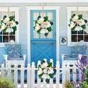 4 Pcs Artificial Magnolia Wreaths for Front Door Mini Floral Hanging Wreath for Pillar Porch Wall Window Farmhouse All Seasons Decoration