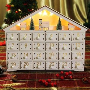 MorTime LED 24 Day Advent Calendar Decorated with Christmas Tree House and LED Lights, Lighted White Wooden Countdown to Christmas Calendar