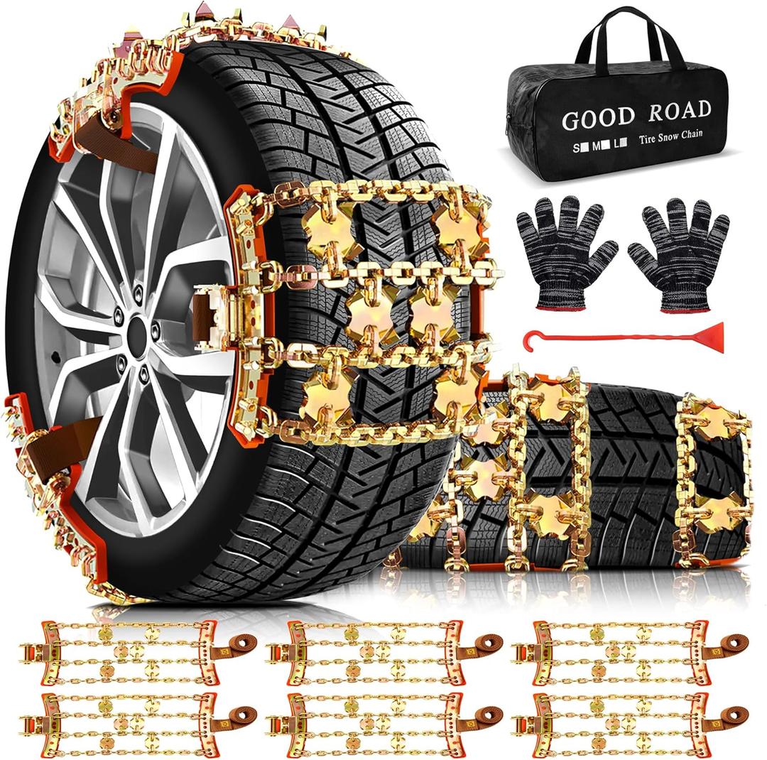 Tire Chains, Snow Chains, Anti-slip for Trucks Car SUV RV, Emergency Tire Chains, Tire Width 225-285 mm, Set of 6
