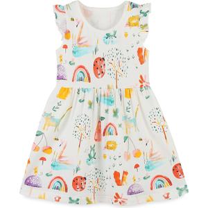 Toddler Girl Sleeveless Dress Cotton Summer Sundress Baby Casual Playwear Cute A-Line Dresses 2-7 Years (White)
