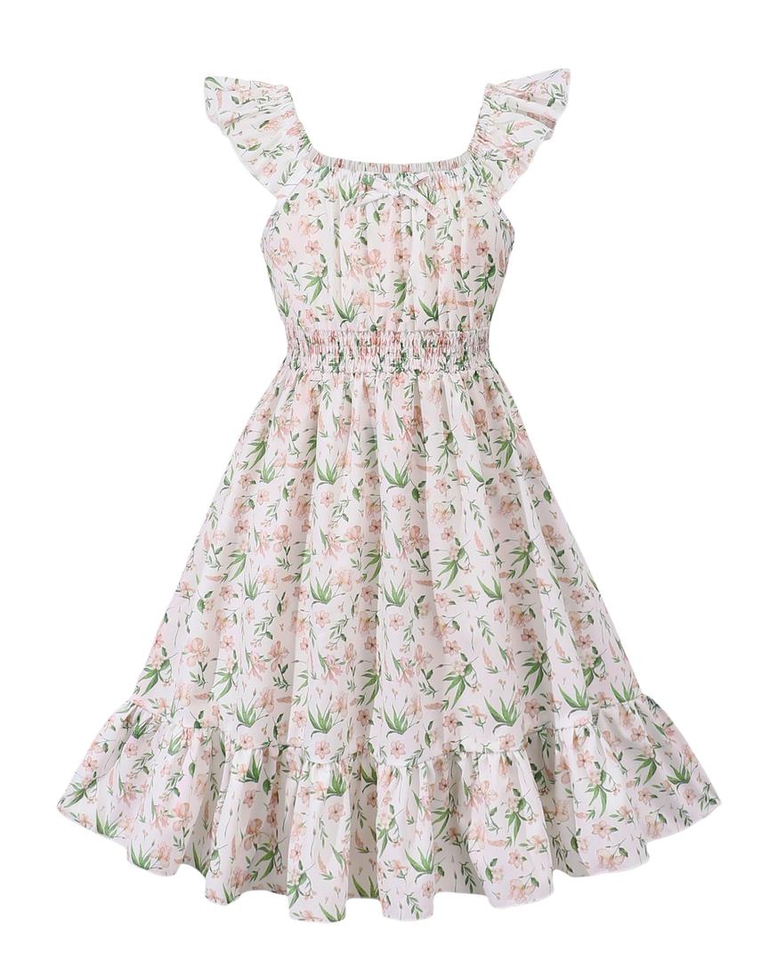 Girls Summer Floral Dresses A Line Halter and Ruffle Hem High Waist Spring Midi Dress Girls Pink Floral Dresses Size 11 Teen Girl Clothes